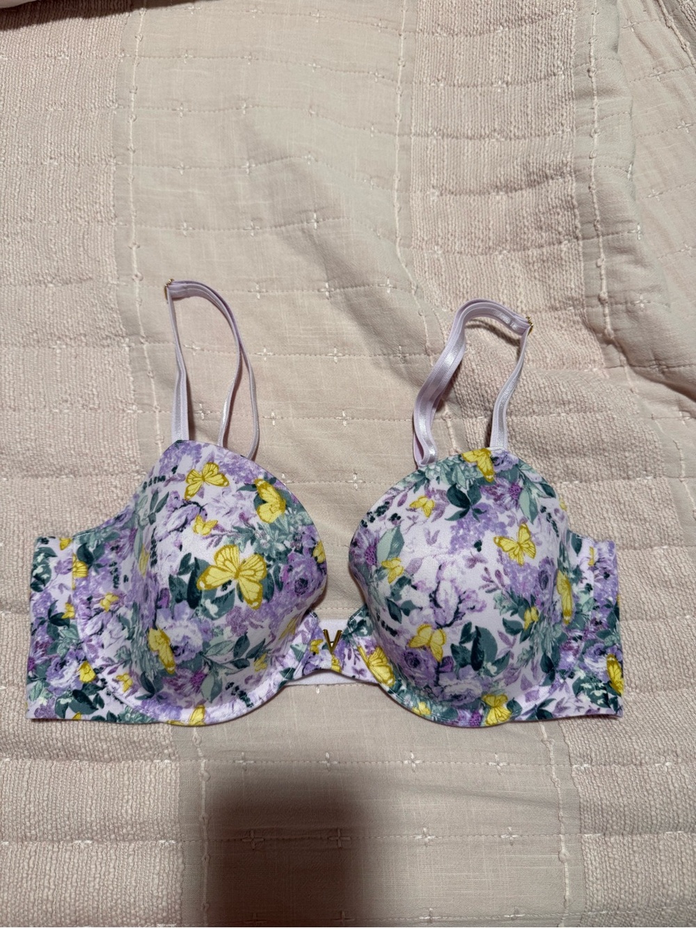 Victoria's Secret Love Cloud Lavender Floral Bra with Yellow Accents